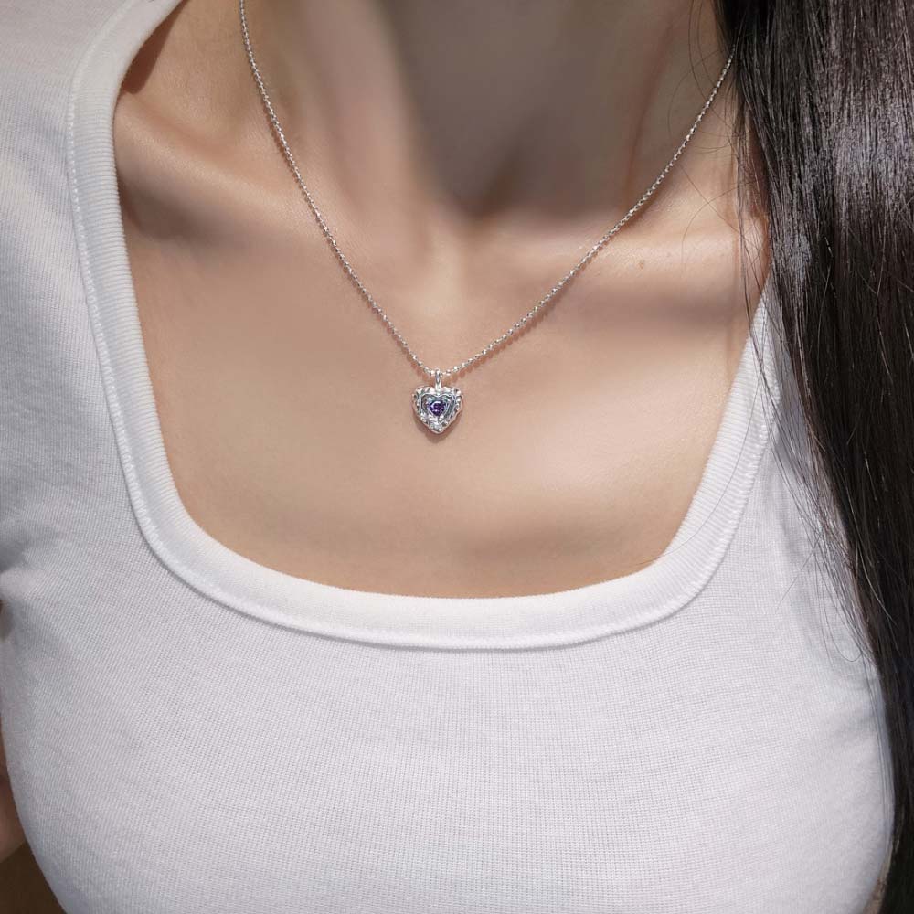 925 Silver 6color Heart Cubic Cutting Ball Chain Necklace