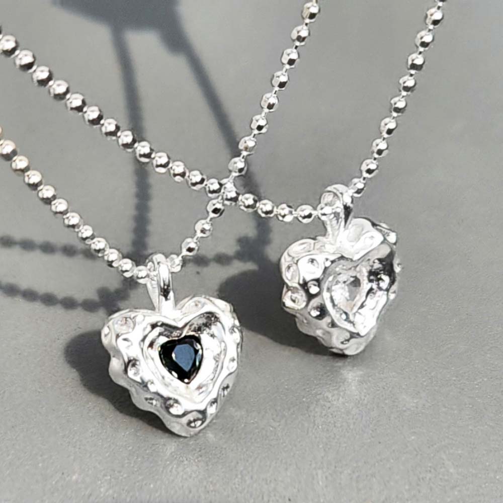 925 Silver 6color Heart Cubic Cutting Ball Chain Necklace