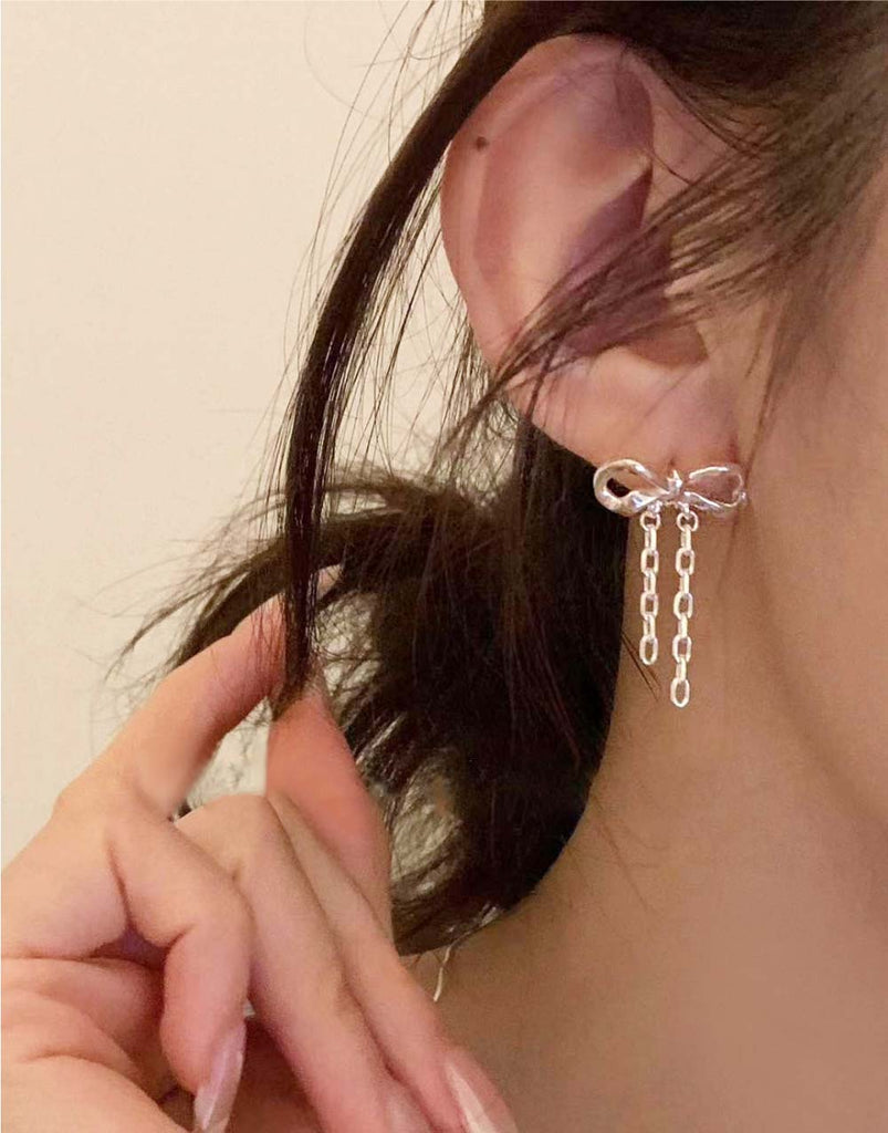 925 Silver Bold Chain Ribbon Earring