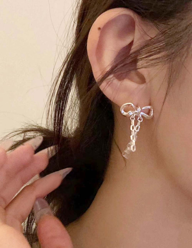 925 Silver Bold Chain Ribbon Earring