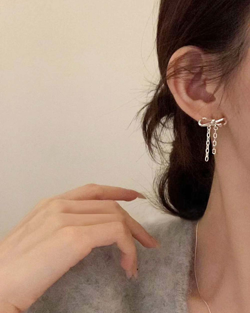 925 Silver Bold Chain Ribbon Earring