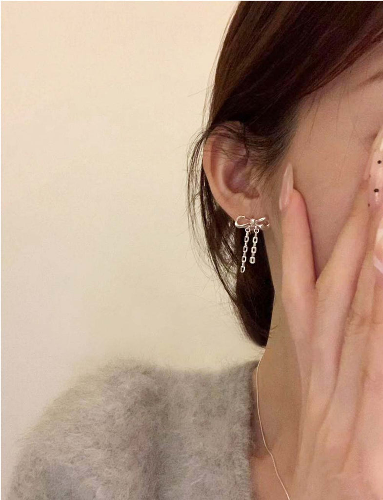 925 Silver Bold Chain Ribbon Earring