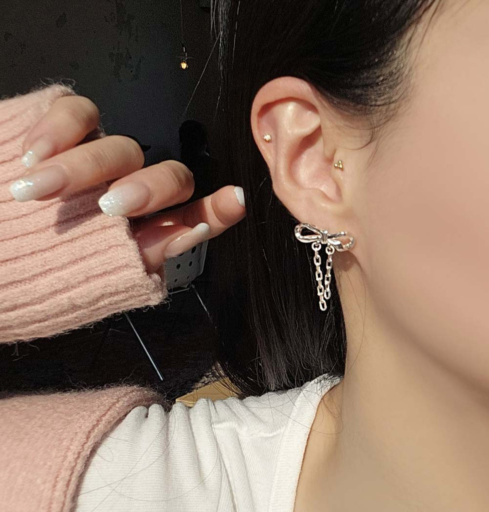 925 Silver Bold Chain Ribbon Earring