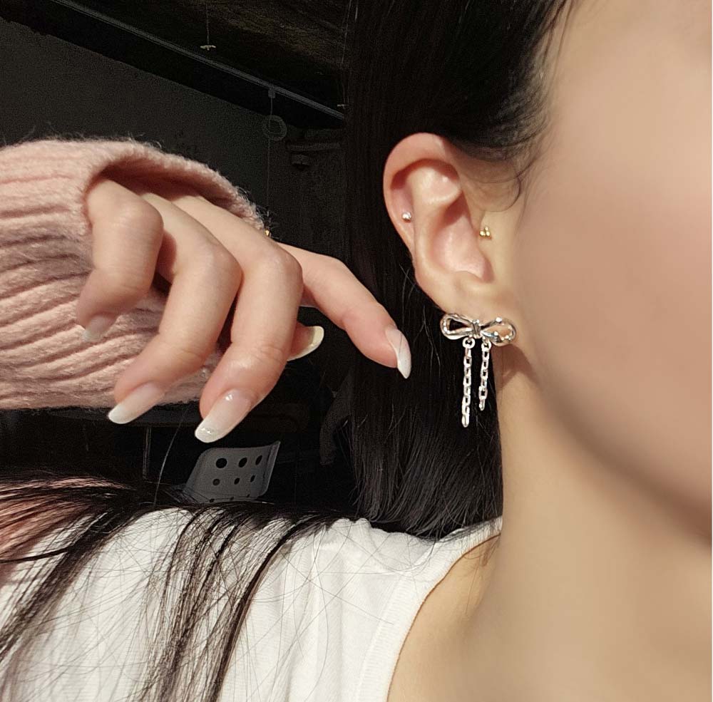 925 Silver Bold Chain Ribbon Earring