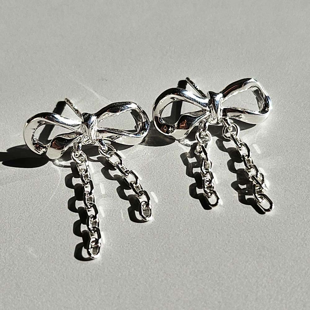 925 Silver Bold Chain Ribbon Earring
