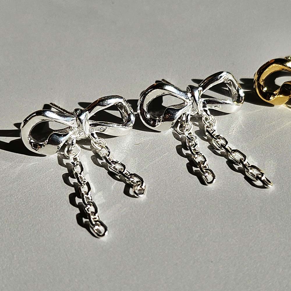 925 Silver Bold Chain Ribbon Earring