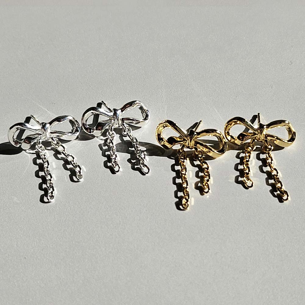 925 Silver Bold Chain Ribbon Earring