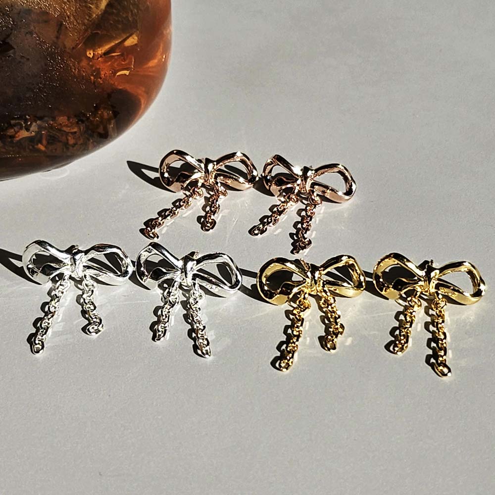925 Silver Bold Chain Ribbon Earring