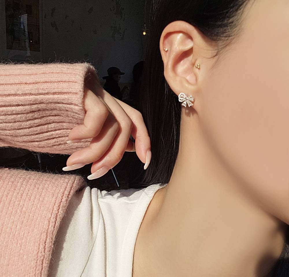 925 Silver Heart Lace Ribbon Earring