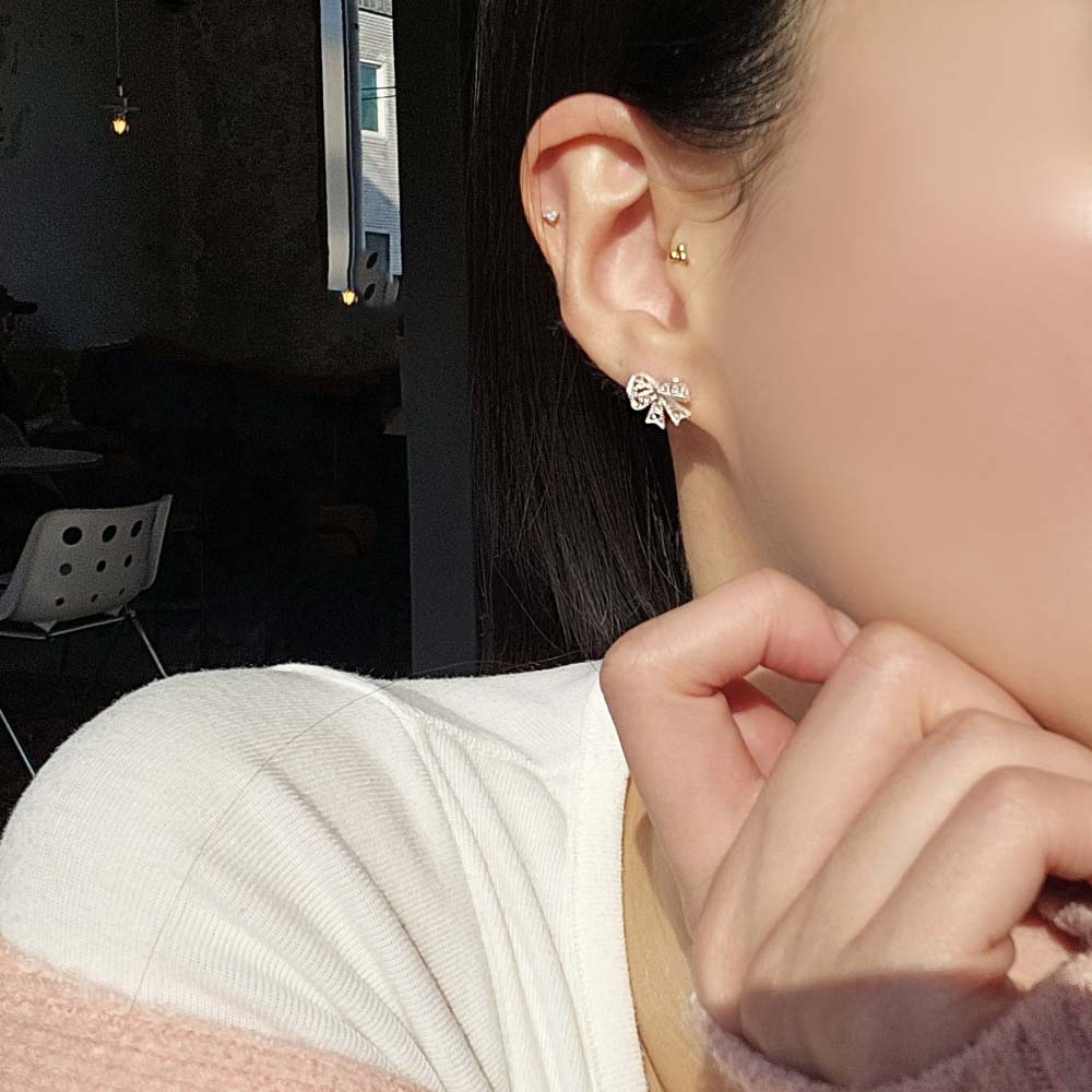 925 Silver Heart Lace Ribbon Earring