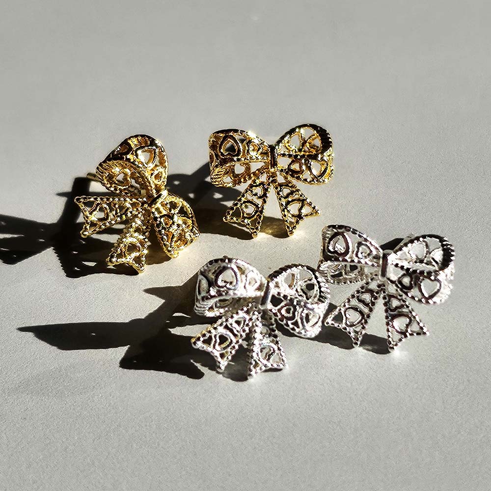 925 Silver Heart Lace Ribbon Earring