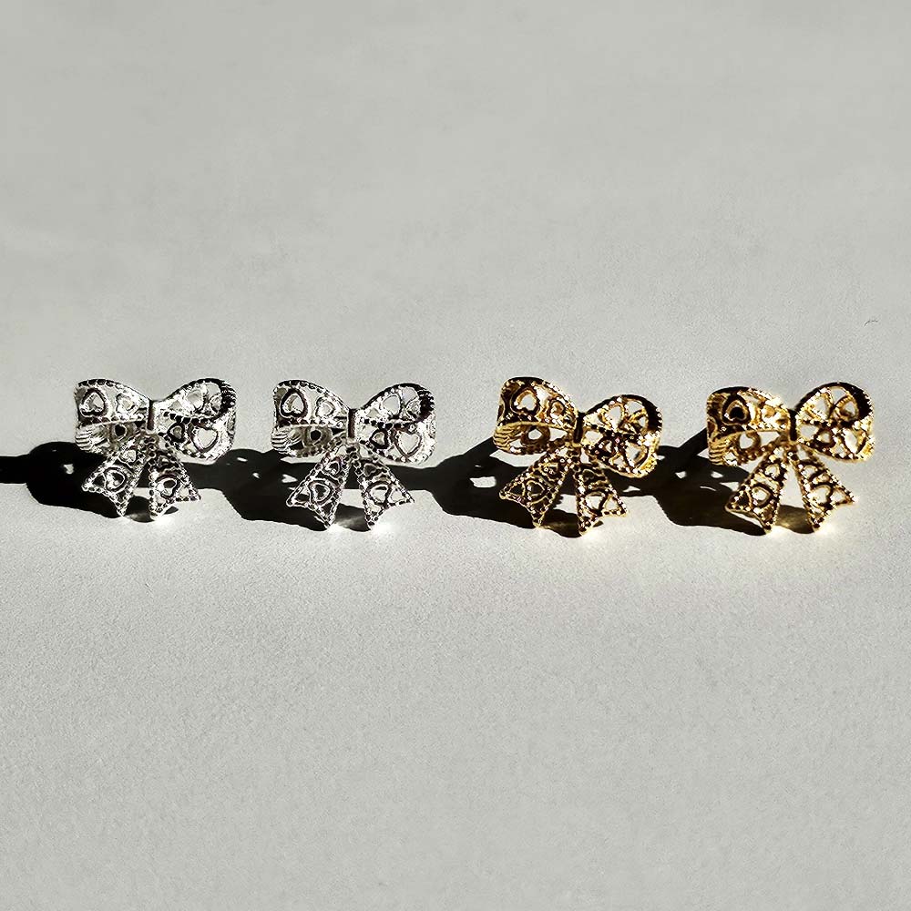 925 Silver Heart Lace Ribbon Earring