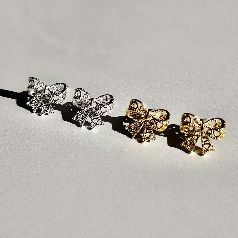 925 Silver Heart Lace Ribbon Earring