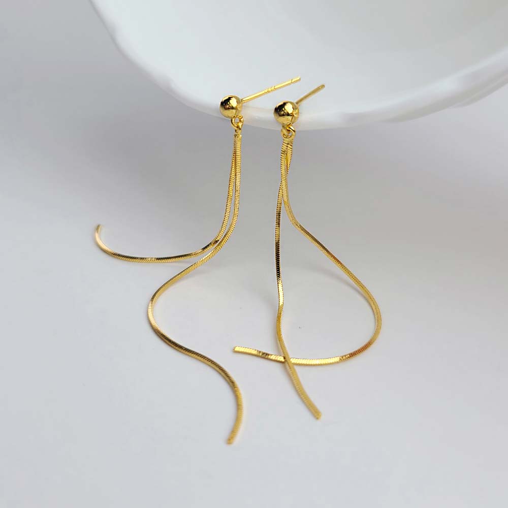 925 Silver 2-line Ball Snake String Drop Earring