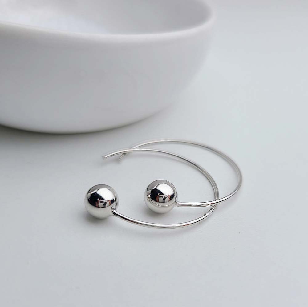 925 Silver 6mm Ball Hoop Ring Earring