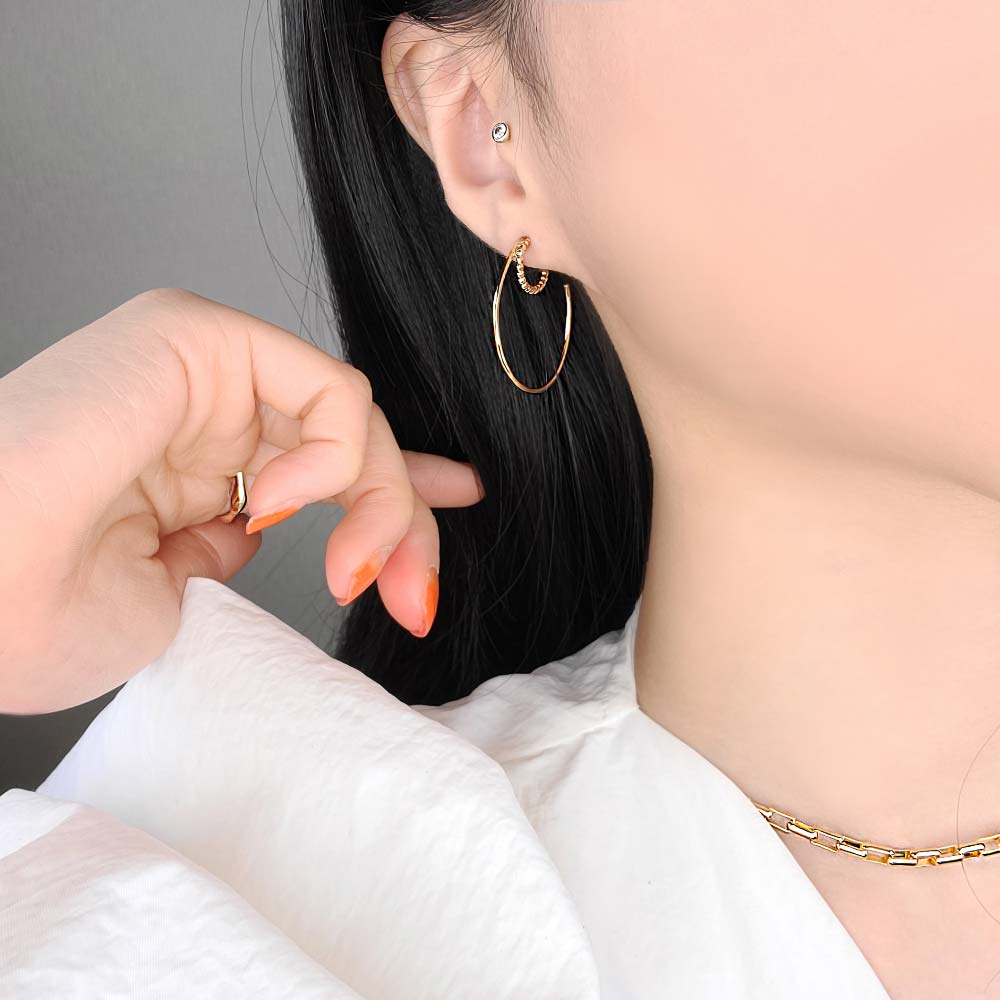 925 Silver Ball 2 Ring Layered Earring