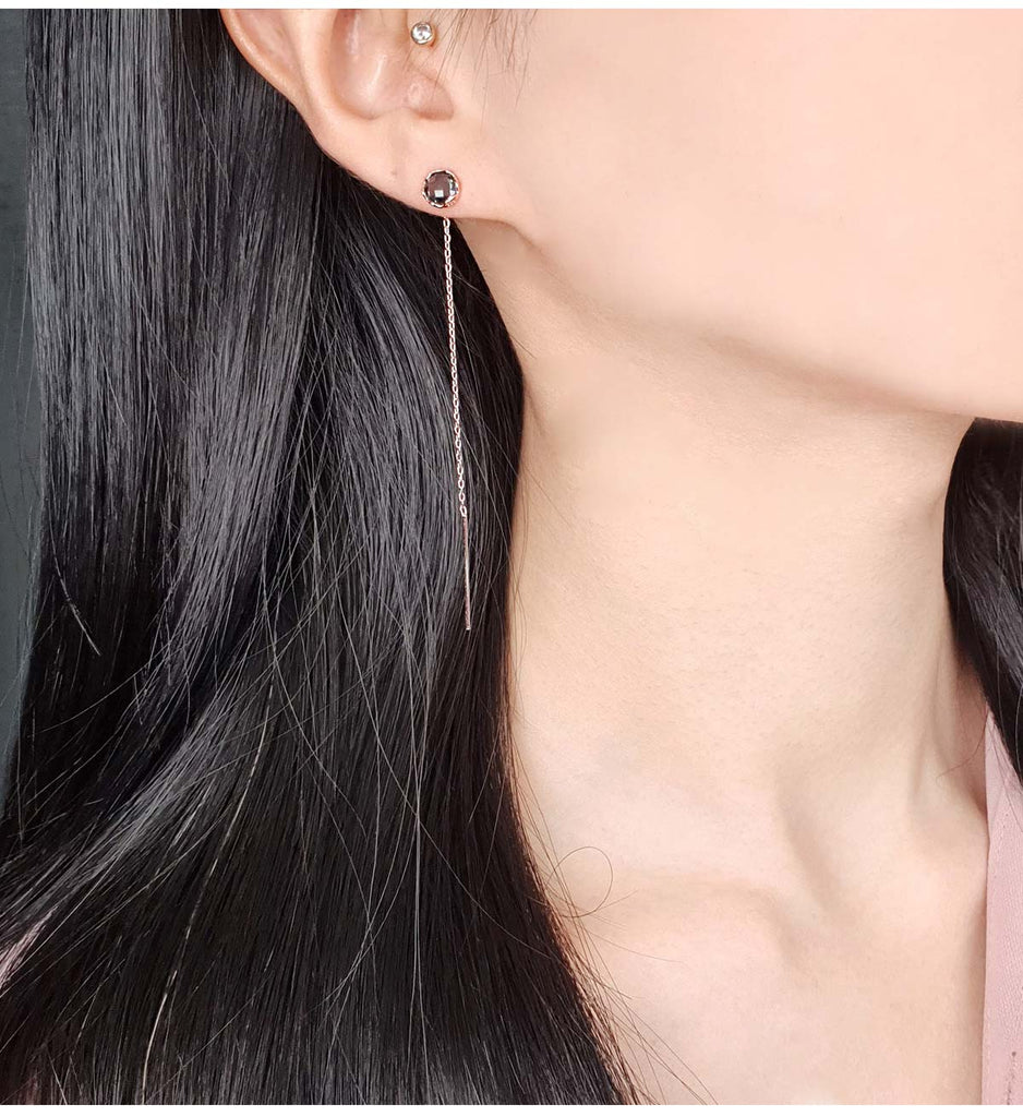 925 Silver Black Cubic Long Drop Earring