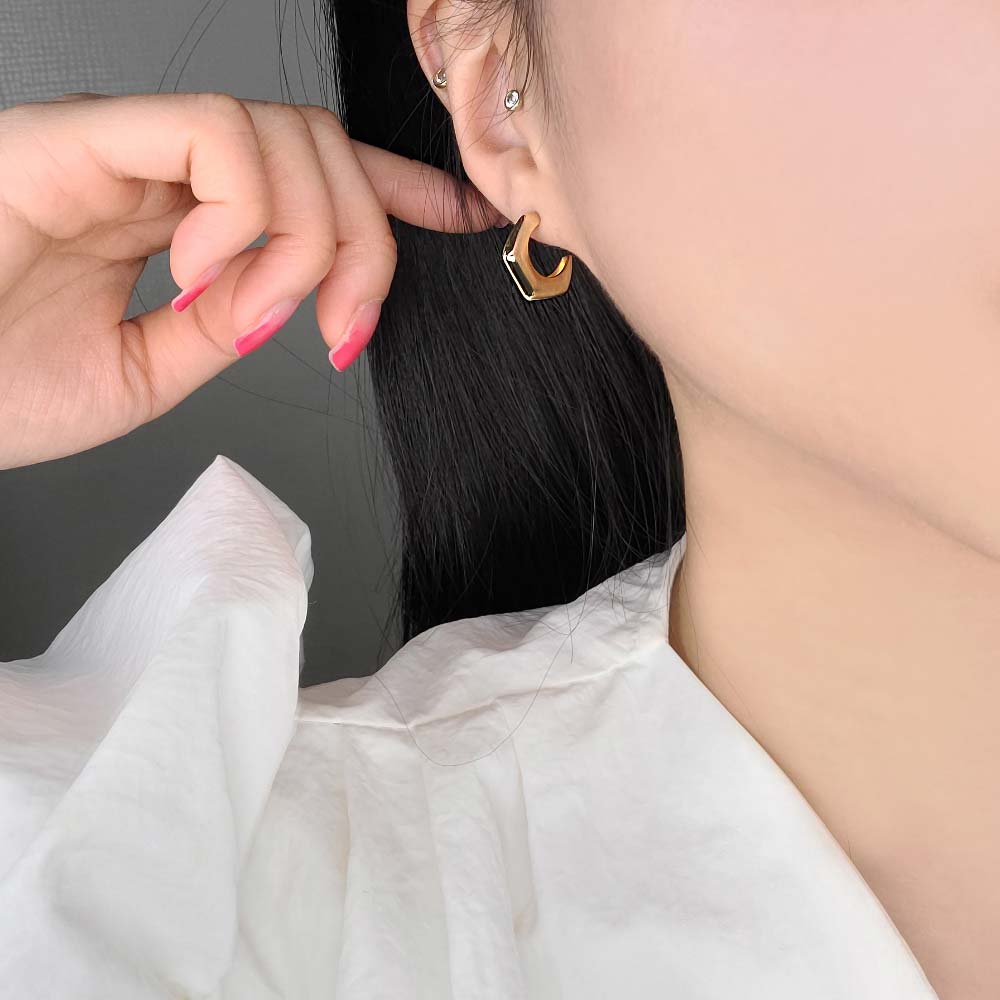 925 Silver Bold Five-angled Half Ring Earring (celebrity style)