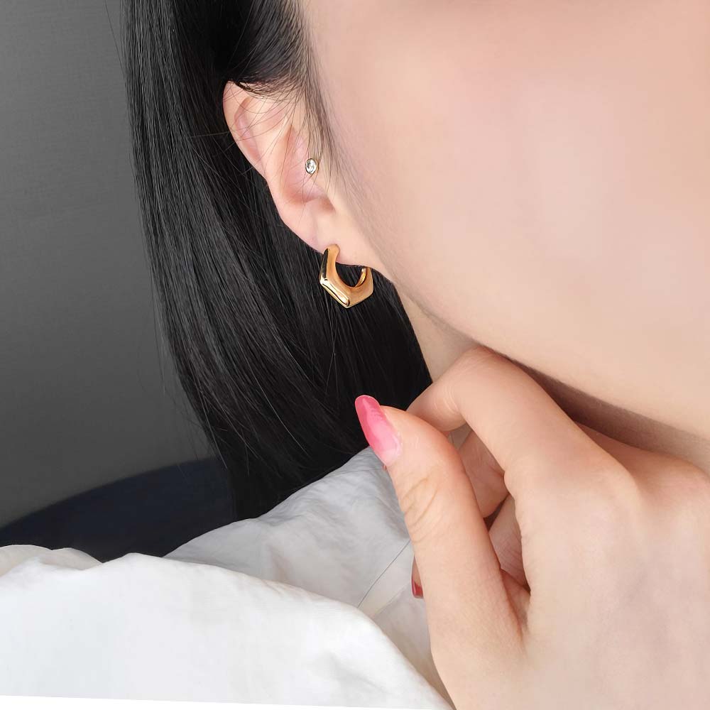 925 Silver Bold Five-angled Half Ring Earring (celebrity style)