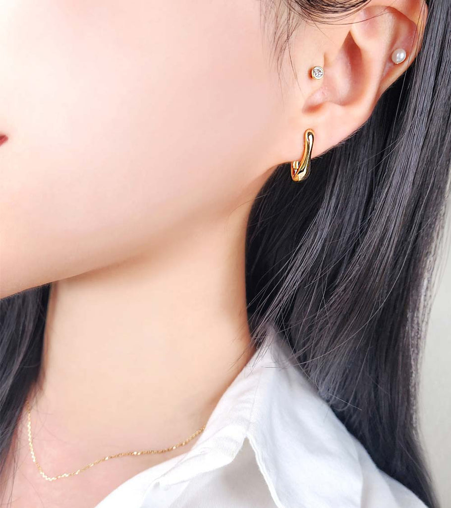 925 Silver Bold Line Half Ring Earring