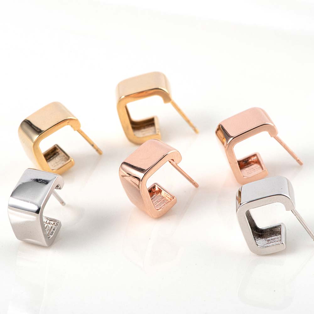 925 Silver Bold Square Half Ring Earring