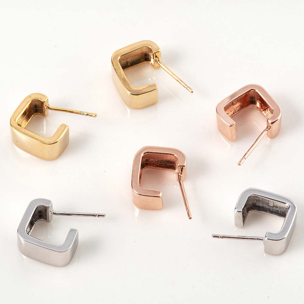 925 Silver Bold Square Half Ring Earring