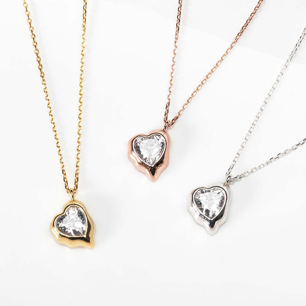 925 Silver Bold Wave Heart Cubic Long Necklace