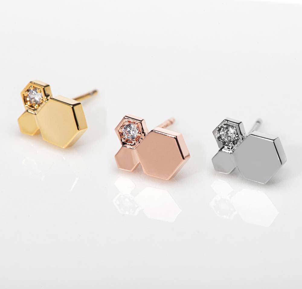 925 Silver Chaumet Hexagon Cubic Earring (celebrity style