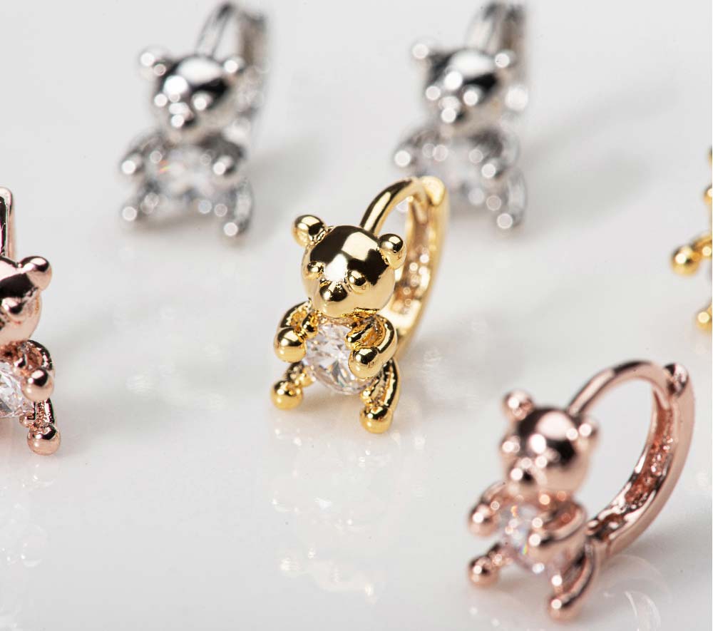 925 Silver Cubic Bear One Touch Earring