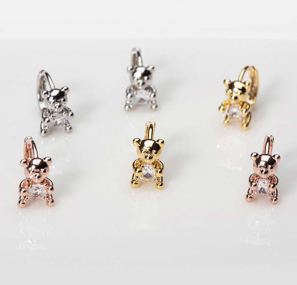 925 Silver Cubic Bear One Touch Earring