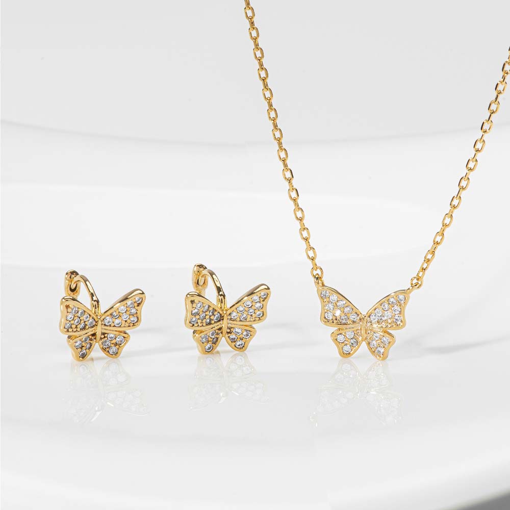 925 Silver Cubic Butterfly One Touch Necklace