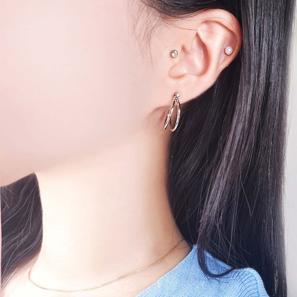 925 Silver Cubic Stick Two Ring Earring