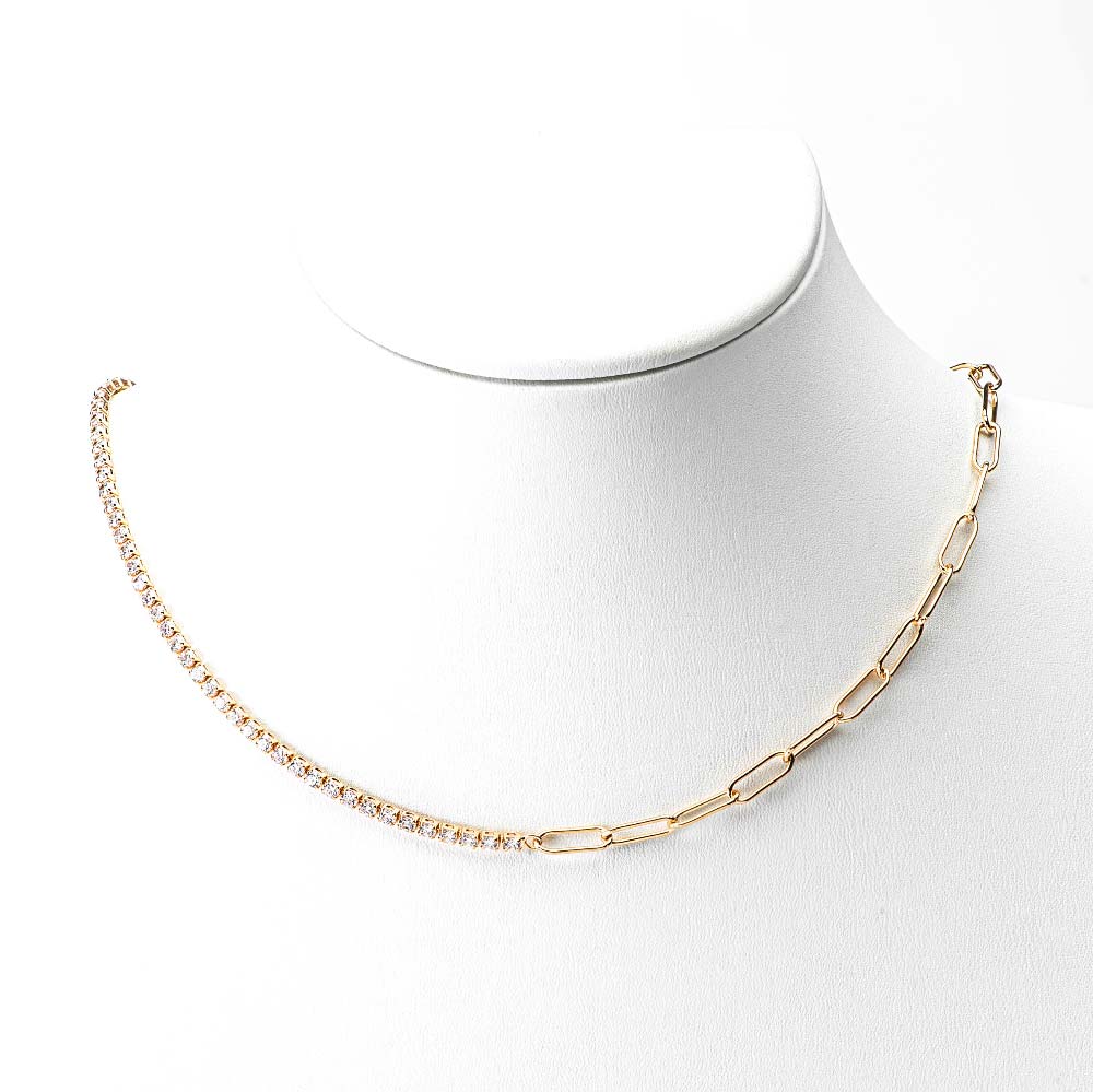 925 Silver Cubic Zulan Oval Chain Mix Choker Necklace