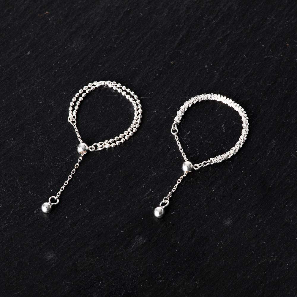 925 Silver Cutting Ball 2 Lines Layered Sliding Ball Ring