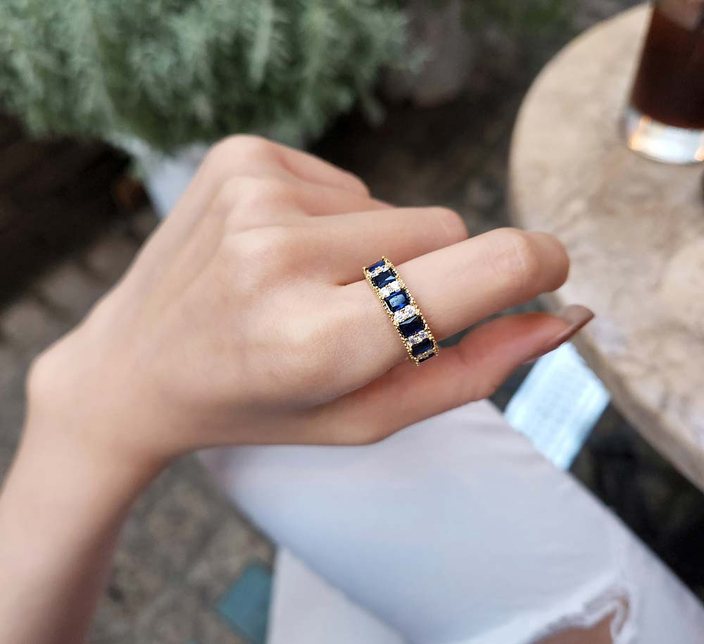 925 Silver Damiani Blue Cubic Ring (celebrity style)