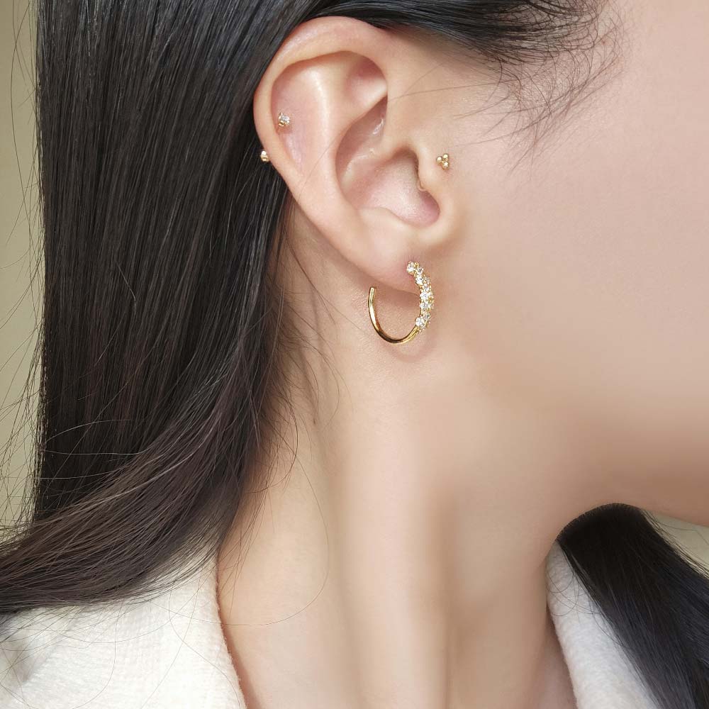 925 Silver Damiani Flower Cubic Half Ring Earring  (celebrity style) Park Min-young