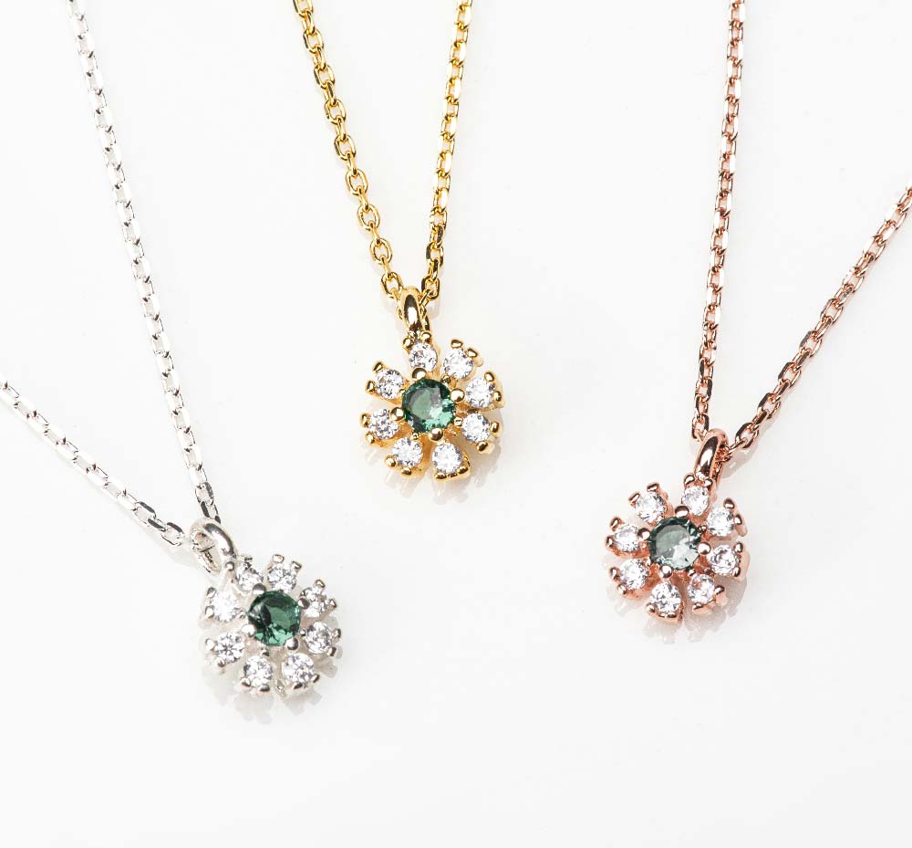 925 Silver Green Cubic Flower Necklace (celebrity style) Bae Suzy