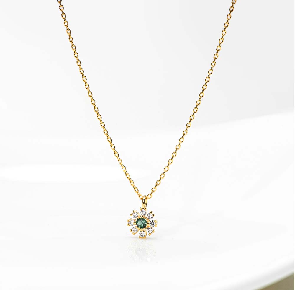 925 Silver Green Cubic Flower Necklace (celebrity style) Bae Suzy