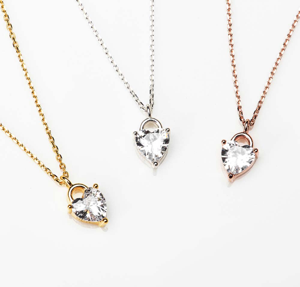 925 Silver Heart Cubic Padlock Necklace (celebrity style) Seo Yea-ji