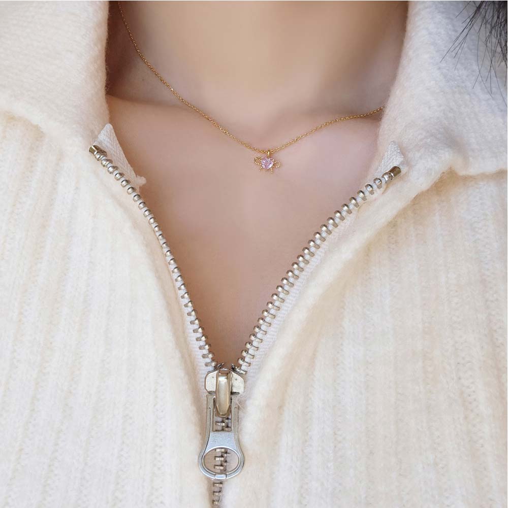 925 Silver Heart Cubic Ribbon Necklace