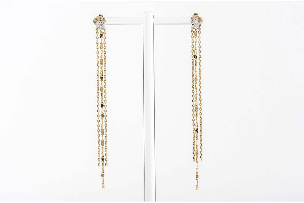925 Silver Italian Square Cubic 3-line Drop Earring