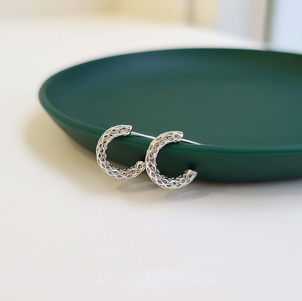 925 Silver Lattice Half Ring Earring