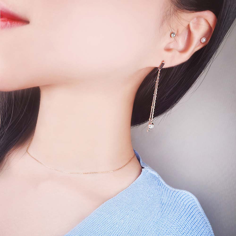925 Silver Lulu Chain Pearl Drop Earring (celebrity style) wearing Han So Hee