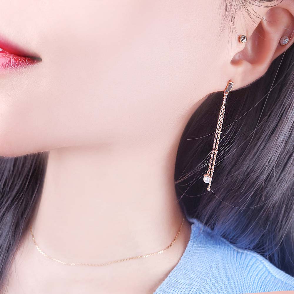 925 Silver Lulu Chain Pearl Drop Earring (celebrity style) wearing Han So Hee