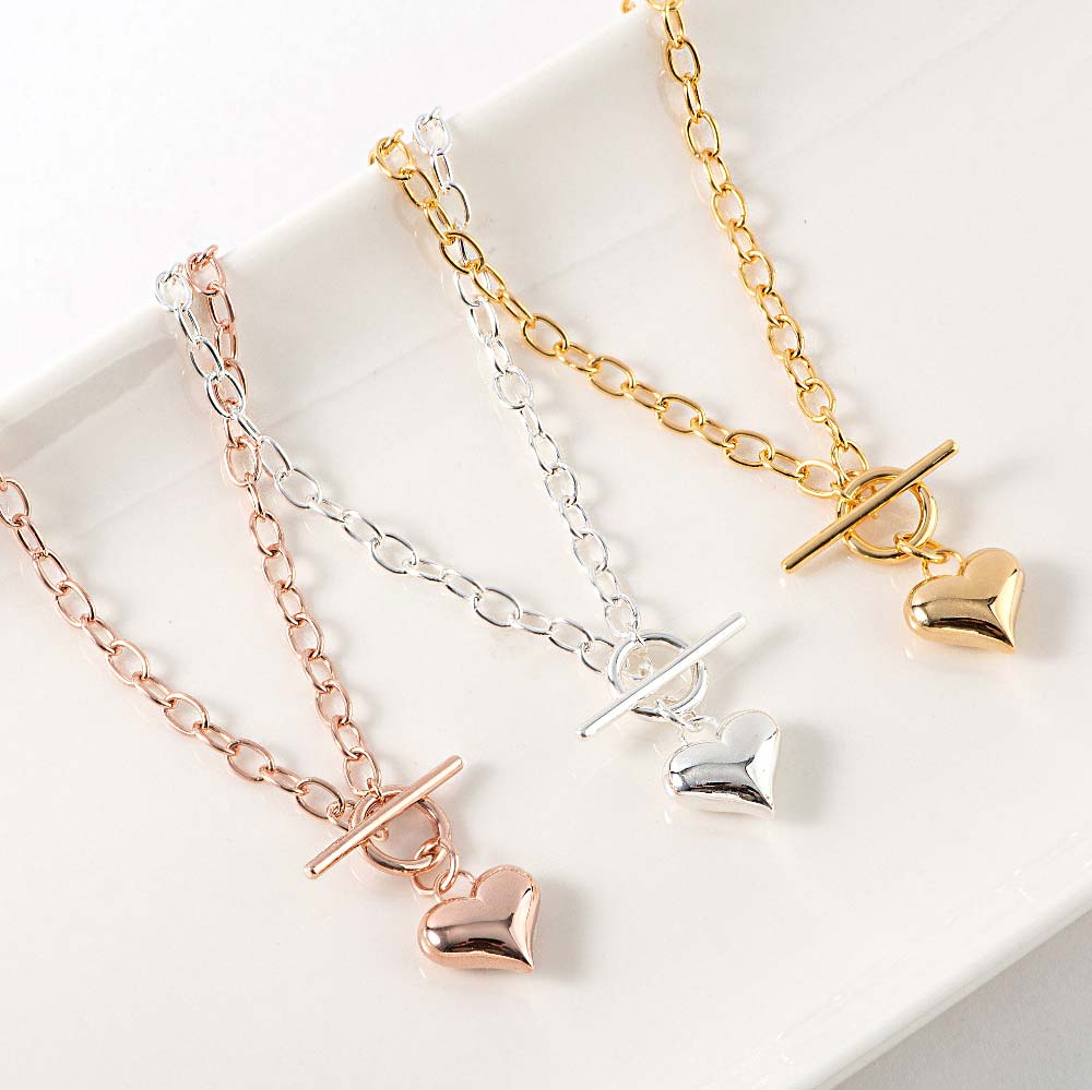 925 Silver Plump Heart Toggle Bar Necklace