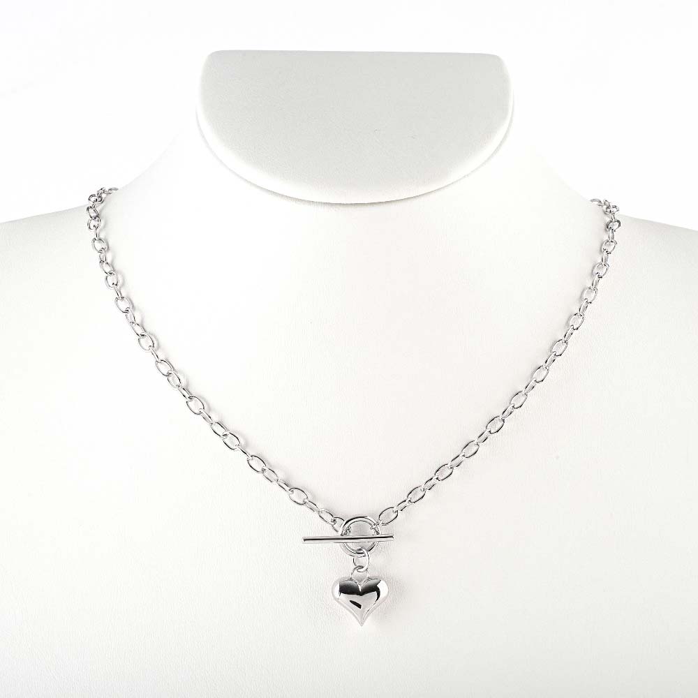 925 Silver Plump Heart Toggle Bar Necklace