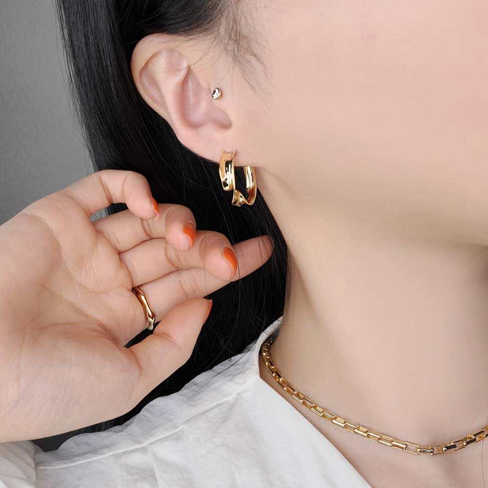 925 Silver Ribbon Twisted Half Ring Earring