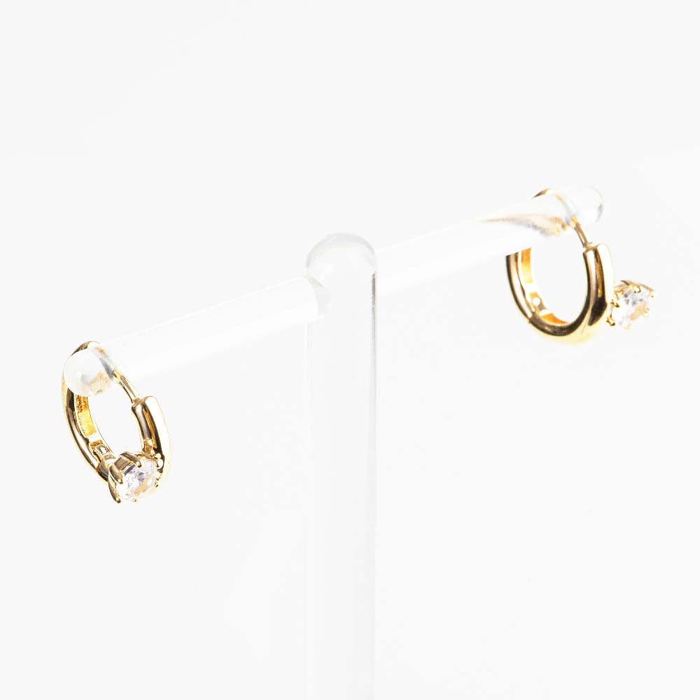 925 Silver Side Cubic Ring One Touch Earring