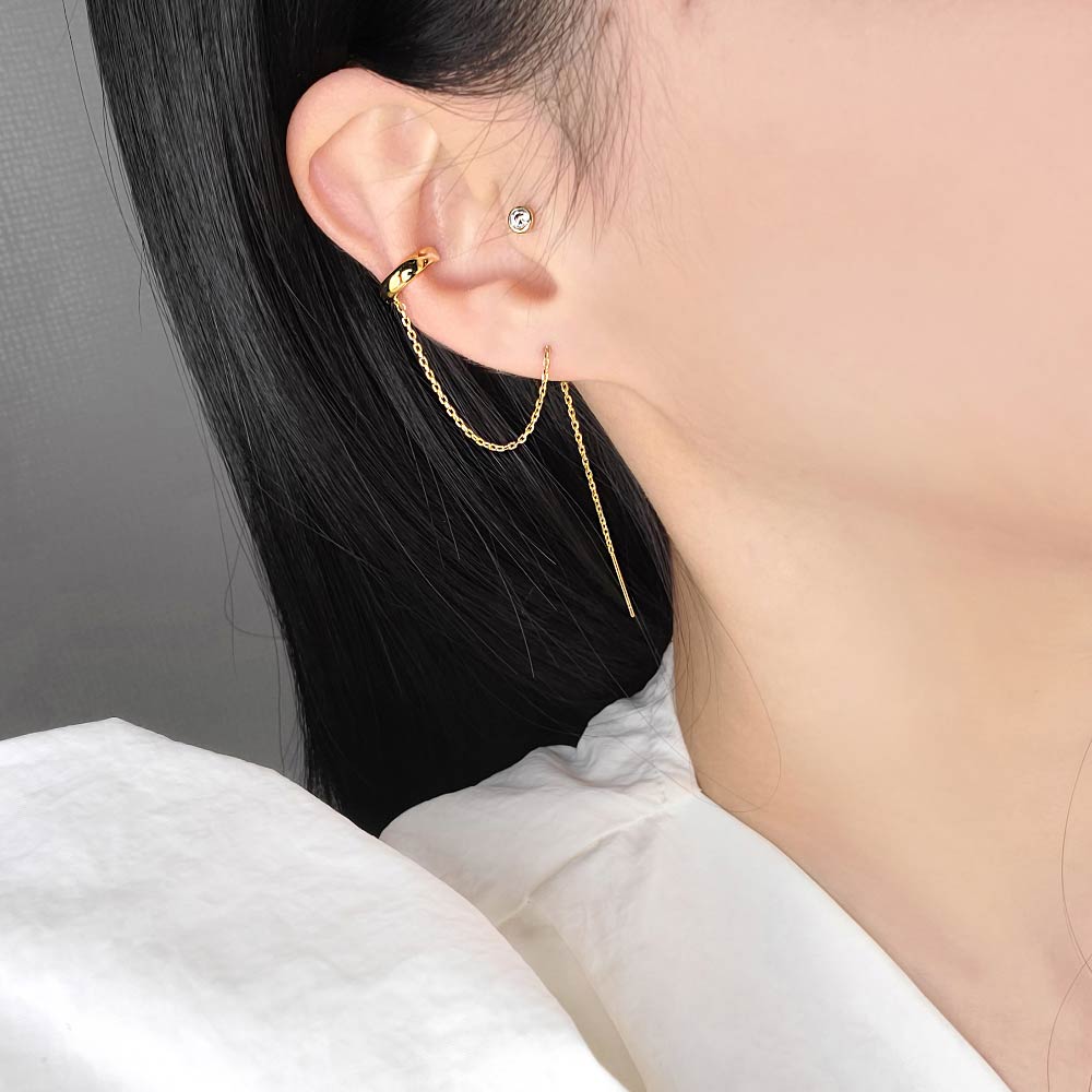 925 silver simple ring long drop ear cuff