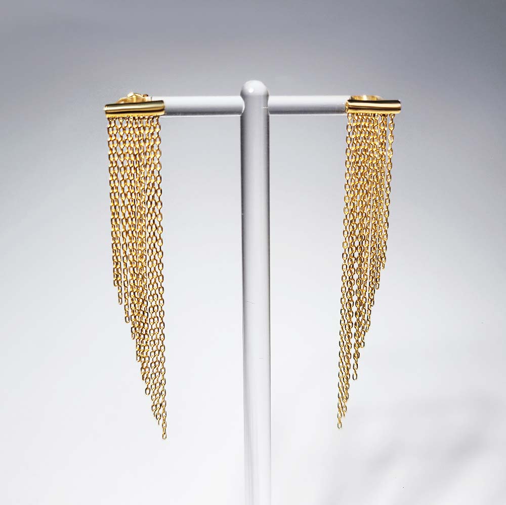 925 Silver Stick Drop Chain Earrings (celebrity style) wearing IU